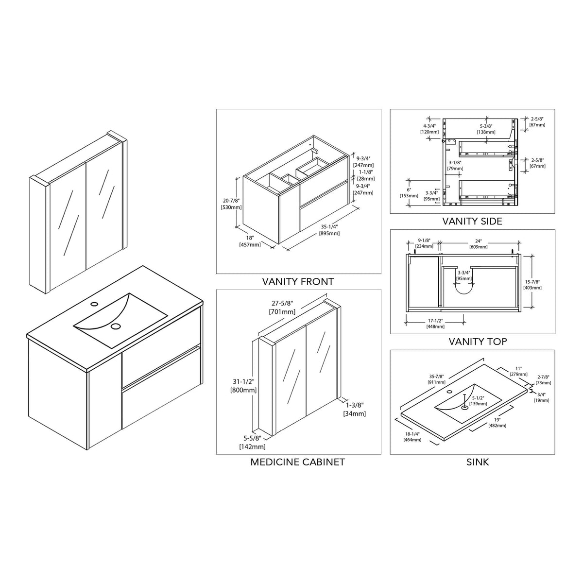 Blossom Valencia 36 Inch Bathroom Vanity - V8016 36 01 - Backyard Provider