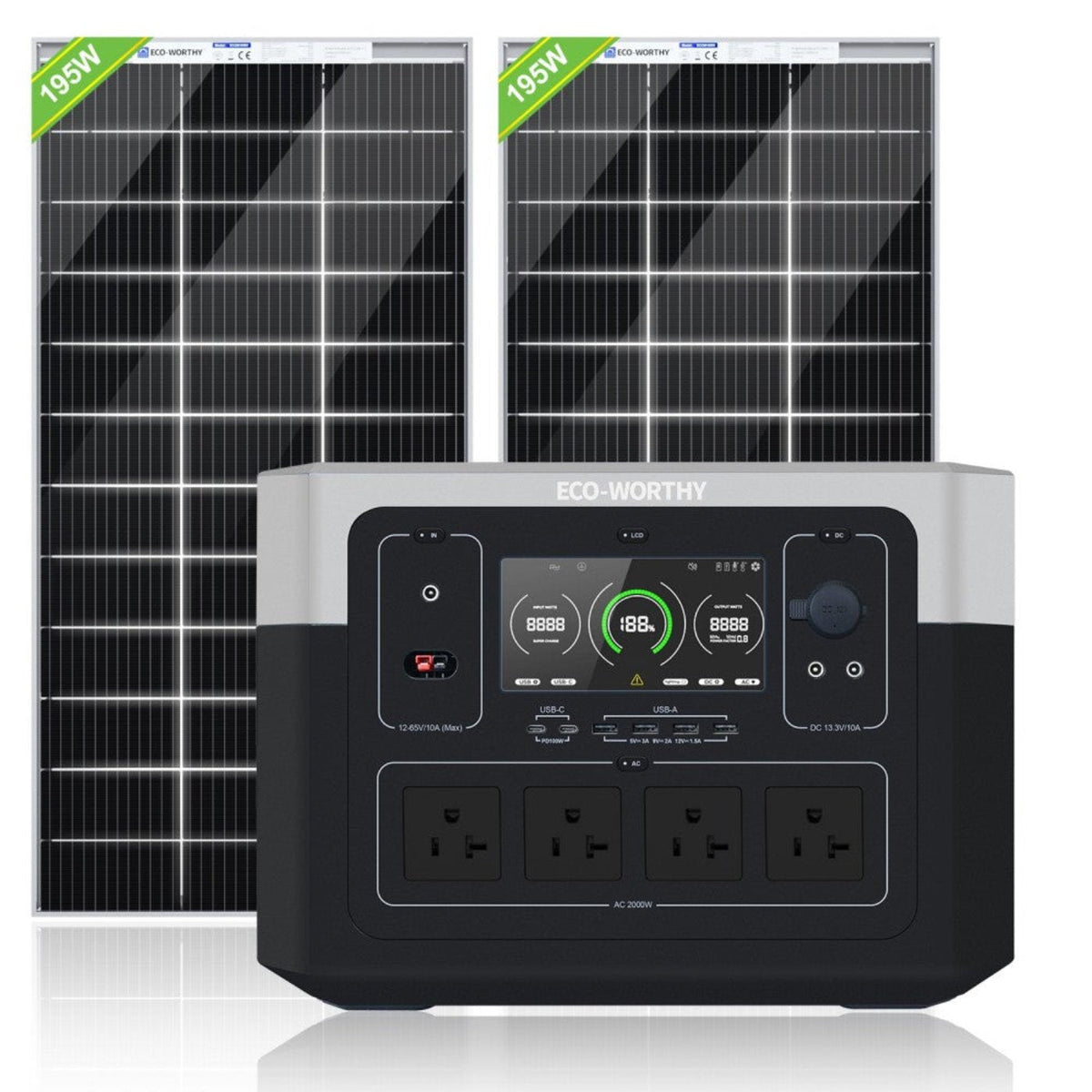 Eco-Worthy 400W 2x Bifacial 195W Solar Panel & 1920Wh Portable Power Station