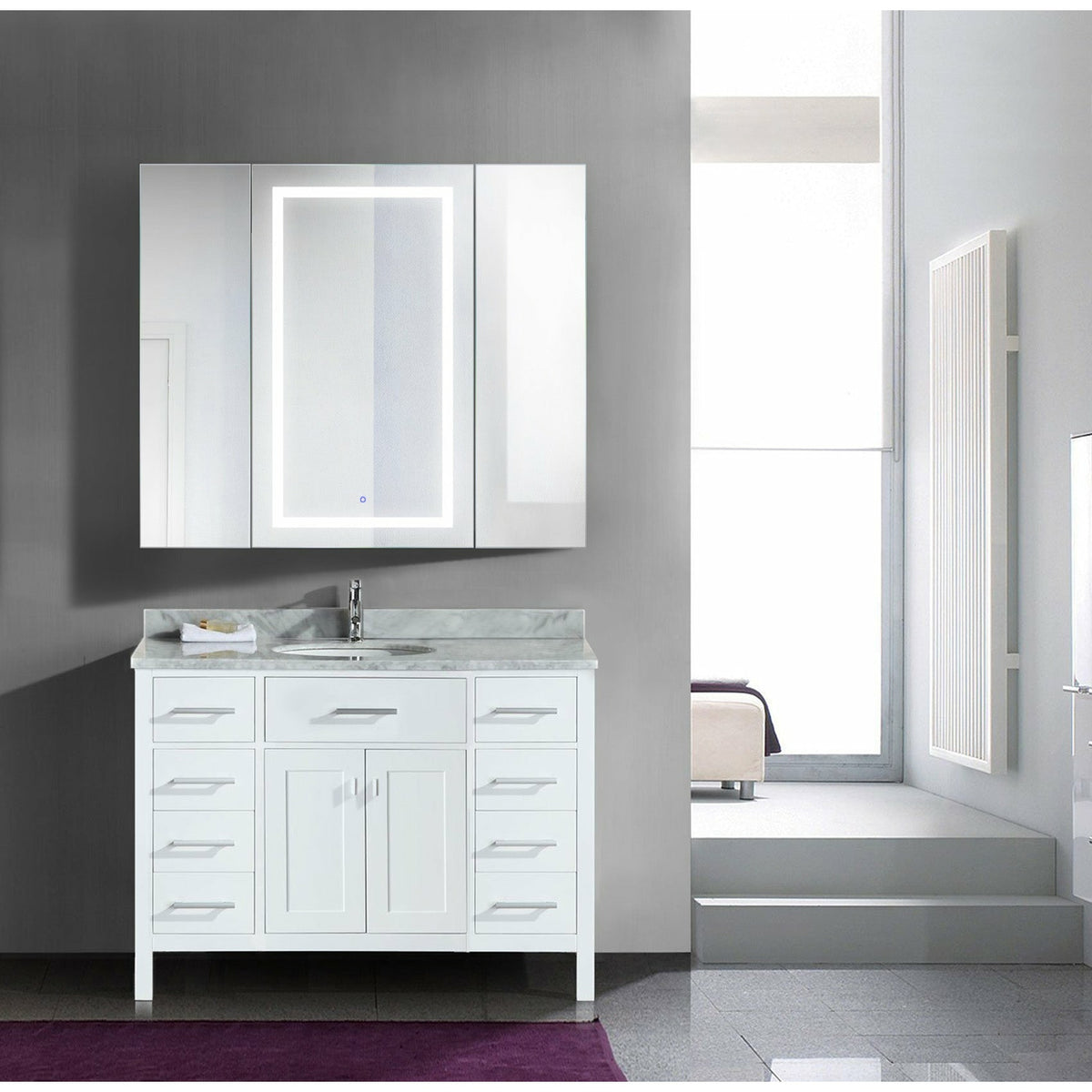 Krugg Svange 4842LLR 48″ X 42″ LED Medicine Cabinet with Dimmer & Defogger SVANGE4842LLR