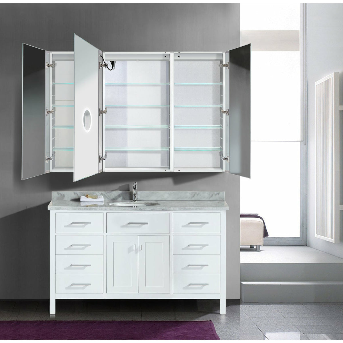 Krugg Svange 6042LLR 60″ X 42″ LED Medicine Cabinet with Dimmer & Defogger SVANGE6042LLR