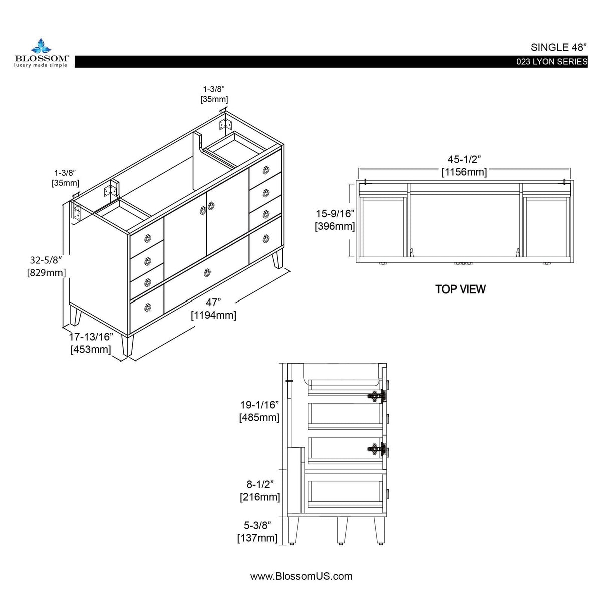 Blossom Lyon 48 Inch Bathroom Vanity – Single Sink - V8023 48 01S - Backyard Provider