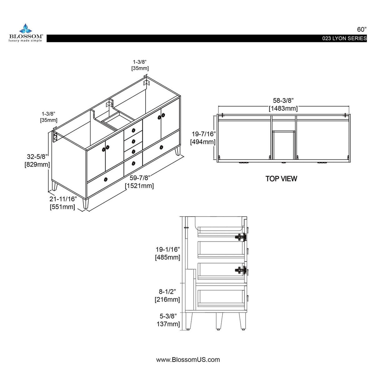 Blossom Lyon 60 Inch Bathroom Vanity - V8023 60 01 - Backyard Provider
