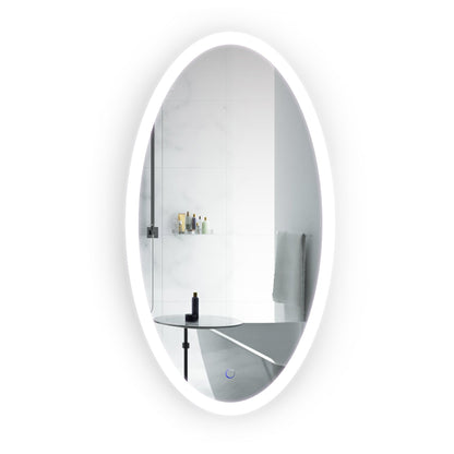 Krugg Sol Oval 22" x 40" LED Bathroom Mirror w/ Dimmer & Defogger | Oval Back-lit Vanity Mirror SOL2240O