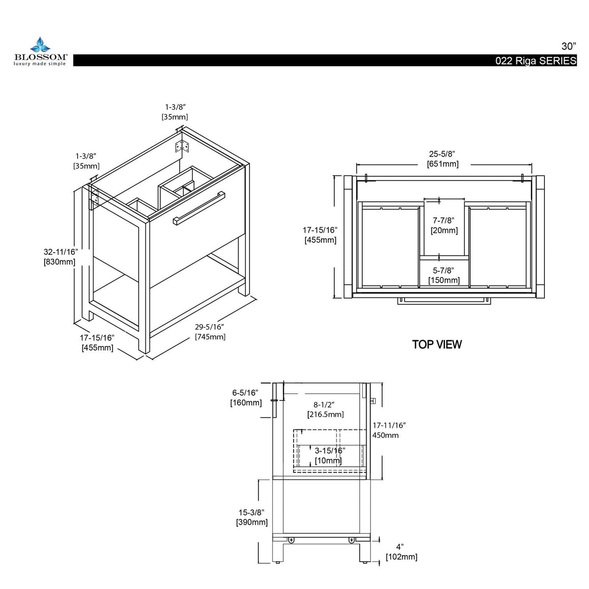 Blossom Riga 30 Inch Bathroom Vanity - V8022 30 01 - Backyard Provider
