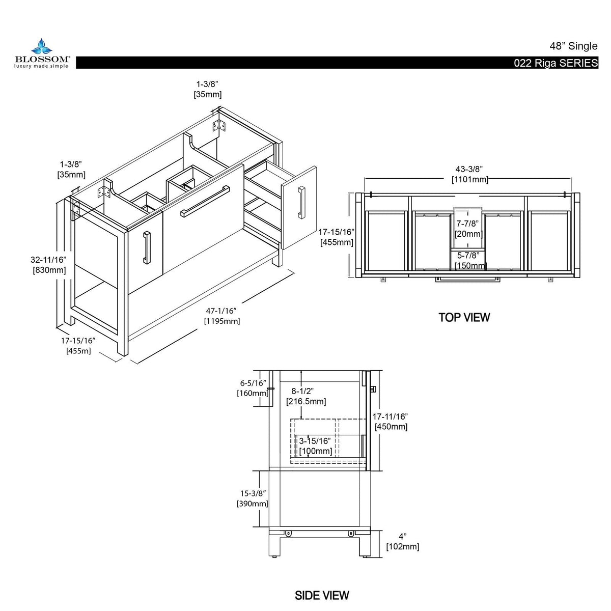 Blossom Riga 48 Inch Bathroom Vanity – Double Sinks - V8022 48 01D - Backyard Provider