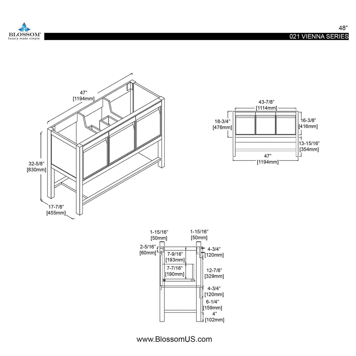 Blossom Vienna 48 Inch Bathroom Vanity - V8021 48 01 - Backyard Provider