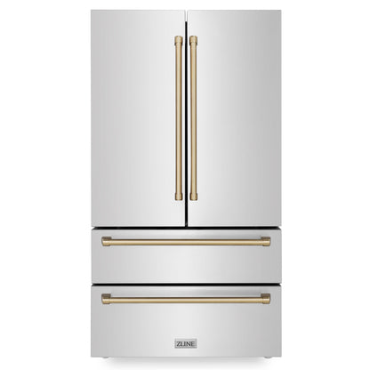 ZLINE 36 In. Autograph 22.5 cu. ft. Refrigerator with Ice Maker in Fingerprint Resistant Stainless Steel and Champagne Bronze Accents, RFMZ-36-CB