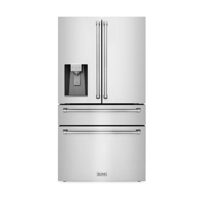 ZLINE 36 In. French Door Refrigerator with Water Dispenser, Ice Maker in Fingerprint Resistant Stainless Steel, RFM-W-36
