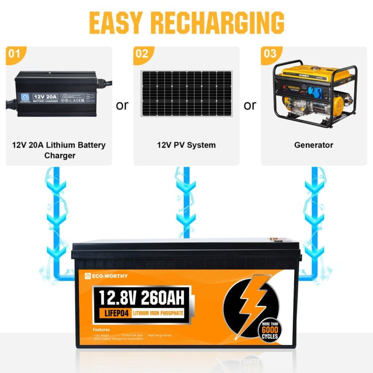 Eco-Worthy LiFePO4 12V 260Ah Lithium Iron Phosphate Battery