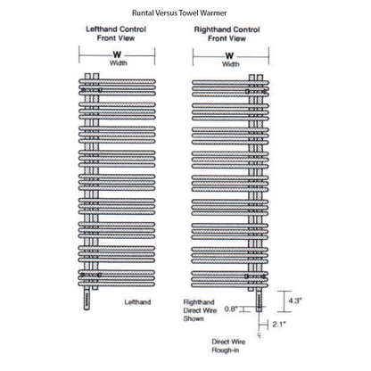 Runtal Versus Hardwired Mounted Towel Warmer - 22.8"w x 51.5"h - VTRELD-5223