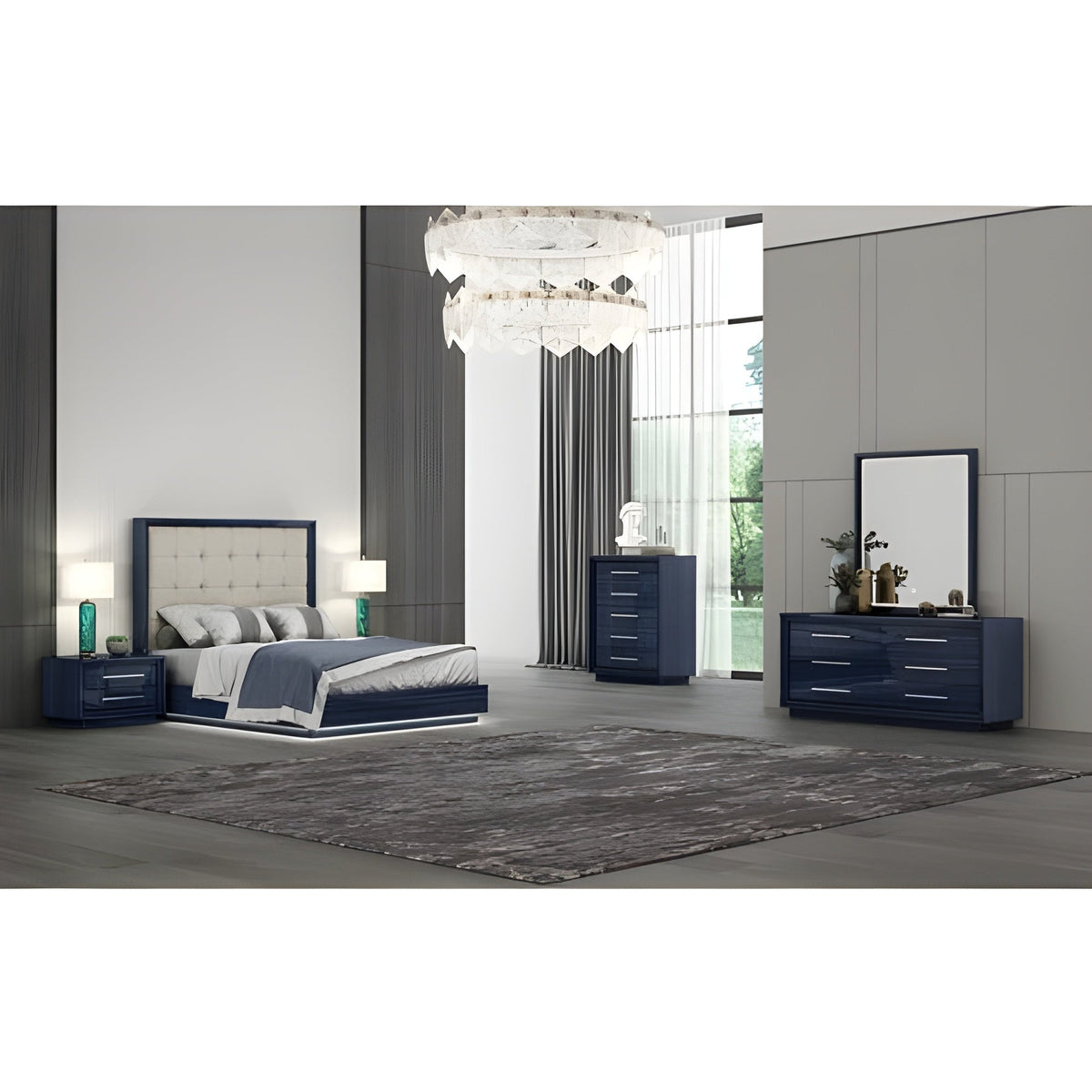 Whiteline Modern Living Alexander Bed Queen In Blue/Light Grey Colour - BQ1937